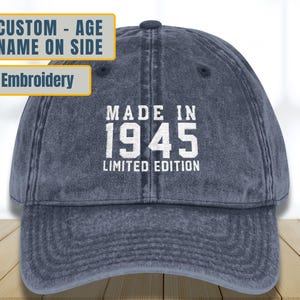Custom 80th Birthday Gift, Made In 1945 Custom Hat, Vintage Embroidered Hat For 80th Birthday, 80th Birthday Hat, Funny 80th Birthday Cap