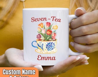 Funny 70th Birthday Mug, Custom Seven-Tea Mug, Floral Seventy Mug, 70th Birthday Gift