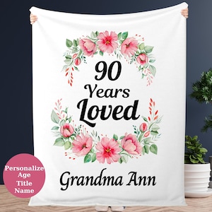 90th Birthday Gifts for Women 90 Year Old Female Gift 90 Years Loved Grandma Throw Blankets for Birthday Gift From Grand kids For Grandma