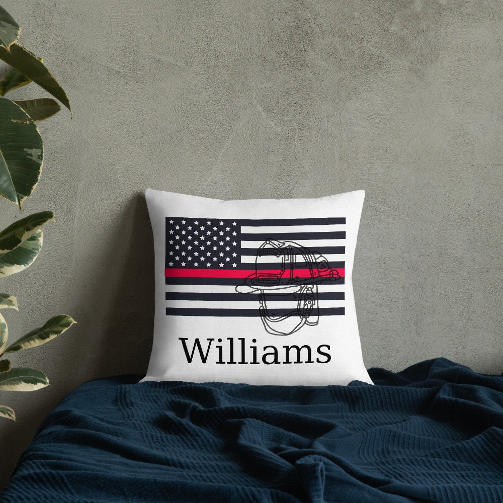 Thin Red Line Flag Fireman Gift Pillow Personalized Fireman | Etsy