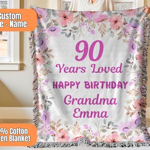Personalized 90th Birthday Woven Blanket, Custom 90 Years Loved Blanket, Custom Grandma Birthday Blanket, Personalized Woven Blanket Grandma