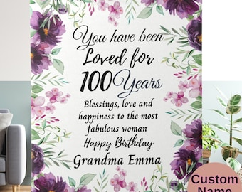 Custom 100th Birthday Gifts For Women, Mom Grandma Fleece Sherpa Blanket 100th Years Old Gifts, Turning 100 Mother's Day Custom Blanket Gift