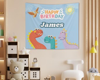 Personalisiertes Dino-Geburtstagsbanner – 2 Stück Für Drinnen/draußen, Mit Foto, Name & Alter