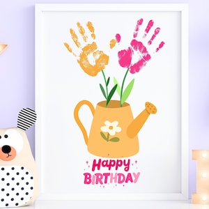 Birthday Handprint Art Instant Download, Baby Handprint Keepsake, Printable Gift From Kids, Birthday Handprint Art For Mom Grandma Nana