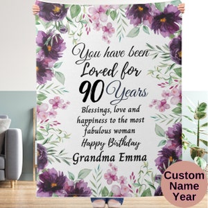 Custom 90th Birthday Gifts For Women, Mom Grandma Fleece Sherpa Blanket 90th Years Old Gifts, Turning 90 Mother&#39;s Day Custom Blanket Gift