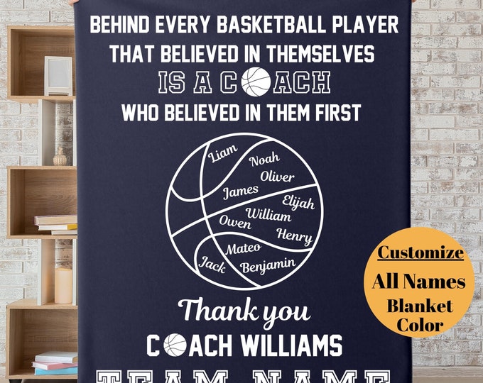 Personalized Basketball Blanket, Custom Basketball Coach Blanket, Custom Name Basketball Team Blankets, Appreciation Gift for Coach Blanket