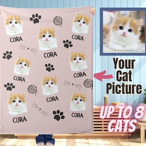 Custom Cat Blanket, Personalized Cat Blanket, Cat Lover Gift, Custom Photo Blanket, Pet Photo Blanket, Cat Dad Mom Photo Blanket Customized