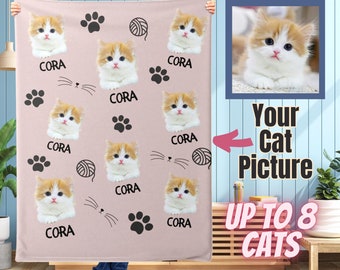 Manta personalizada con foto de gato, regalo personalizado para amantes de las mascotas, manta con foto de mascota