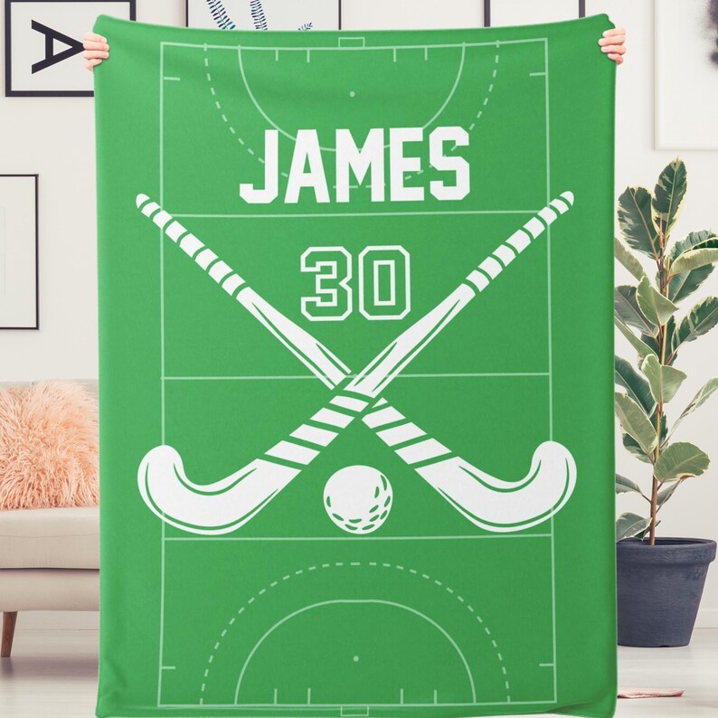 Custom Field Hockey Blanket With Name and Number, Custom Name Hockey