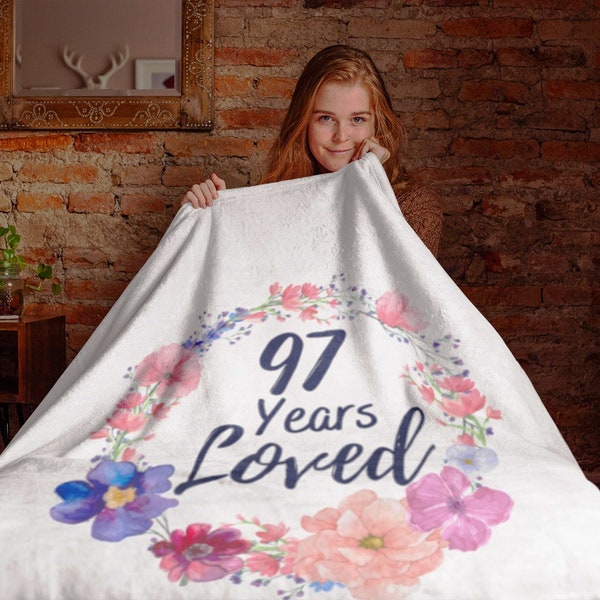 97 Years Loved Blanket, 97th Birthday Gifts for Women, 97 Year Old Female, Throw Blankets for Her Grandma Gigi, Custom Grandma Blanket Gift