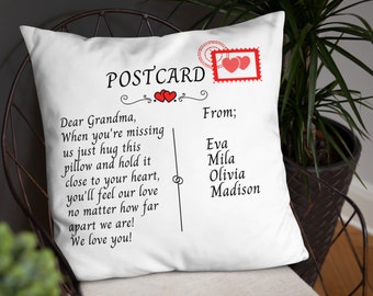 Postcard Pillow, Personalized Gift, Long Distance Gift, Grandma Gift, Grandma Pillow, Grandma Postcard Pillow, Throw Pillow Covers, Postcard