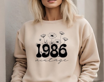 40th Birthday Sweatshirt, Wildflower 1986 Sweatshirt, Vintage 1986 Sweatshirt, 40th Birthday Gift For Women,Turning 40 Gift, 1986 Birth Year