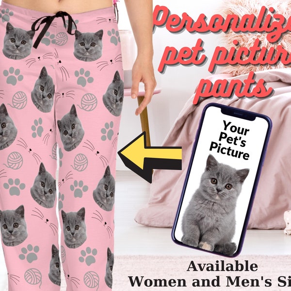 Pantalon de pyjama personnalisé avec photo, pyjama personnalisé pour chat, pyjama visage pour animal de compagnie, pyjama photo d’animal de compagnie personnalisé, cadeau de pyjama personnalisé pour animaux de compagnie