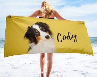 Personalized Photo Beach Towel, Custom Pet Portrait Towel, Pet Owner Gift