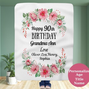 90th Birthday Blanket For Her, 90 Years Loved Personalized Blanket, 90 Birthday gift for Women, Birthday Grandma Custom Gift Blanket For 90