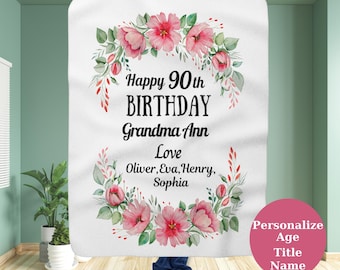 90th Birthday Blanket For Her, 90 Years Loved Personalized Blanket, 90 Birthday gift for Women, Birthday Grandma Custom Gift Blanket For 90