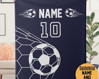 Personalized Soccer Blanket, Custom Soccer Blanket Name Number Custom Name Soccer Team Blankets, Customized Soccer Gift for Son Daughter Dad