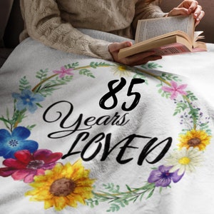 Couverture personnalisée 85 ans d&#39;amour, couverture de grand-mère pour 85e anniversaire, idées cadeau 85e anniversaire pour grand-mère, cadeaux personnalisés pour grand-mère 85e