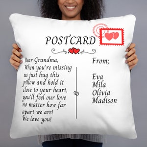 Postkartenkissen für Oma, Muttertagsgeschenk für Oma, Oma Postkartenkissen, benutzerdefiniertes Kindernamenskissen, Gigi Nana Mom Geburtstagsgeschenk