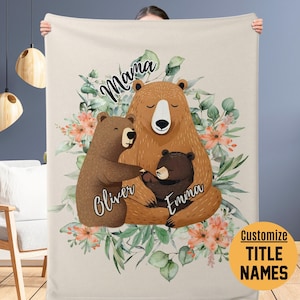 Benutzerdefinierte Papa Bär Mama Blumen Decke, Cottagecore Blume, individuelles Vatertagsgeschenk, Muttertagsgeschenk, Boho Wildblumen Mom Bear Decke