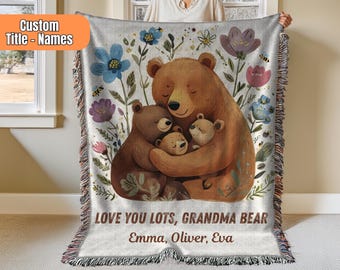 Custom Grandma Bear Woven Blanket, Mother's Day Gift