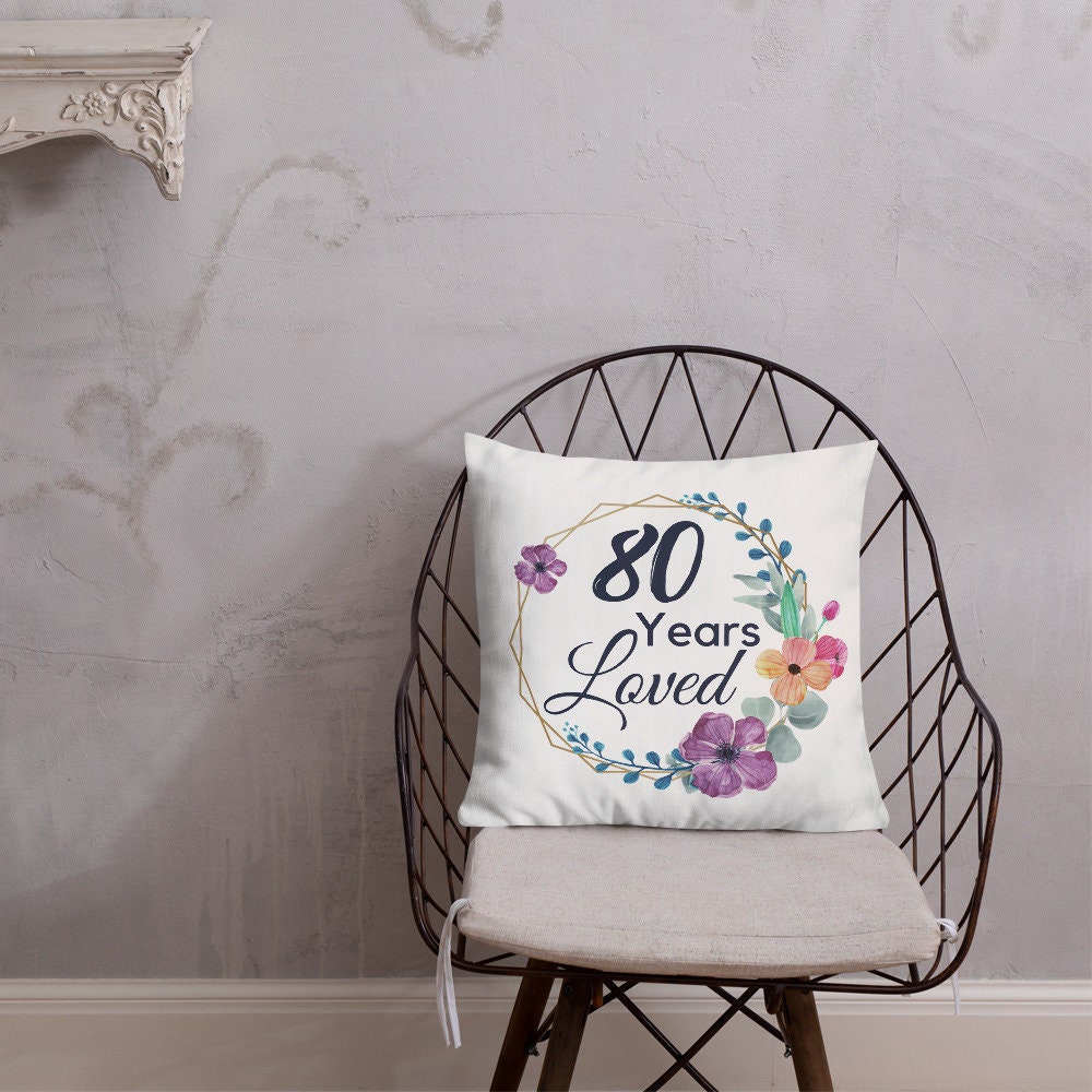 Happy 80th Birthday Pillow Cover 18x18 - Gift For Mom, Grandma, Wife - Velvet Anniversary Decor - View #10