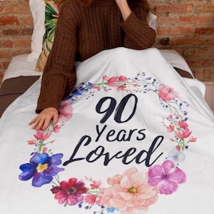 90 Years Loved Blanket, 90th Birthday Gifts for Women, 90 Year Old Female, Throw Blankets for Her Grandma Gigi, Custom Grandma Blanket Gift