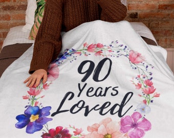 90 Years Loved Blanket, 90th Birthday Gifts for Women, 90 Year Old Female, Throw Blankets for Her Grandma Gigi, Custom Grandma Blanket Gift