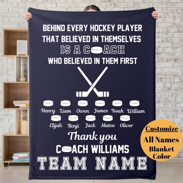 Personalized Hockey Coach Blanket, Custom Hockey Coach Blanket, Custom Name Hockey Team Blanket, Appreciation Gift for Hockey Coach Custom