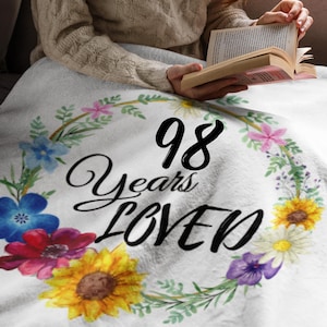 98 ans aimé Couverture personnalisée, Couverture de grand-mère pour 98e anniversaire, 98e anniversaire Idées de cadeaux pour grand-mère, Cadeaux personnalisés pour grand-mère 98e