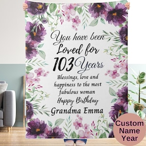 Benutzerdefinierte 103. Geburtstag Geschenke für Frauen, Mama Oma Fleece Sherpa Decke 103. Jahre alt Geschenke, drehen 103 Muttertag individuelle Decke Geschenk