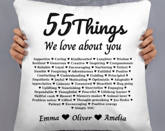55 Reasons We Love You Pillow, 55th Birthday Gift For Woman, Personalized 55th Birthday Gift Mom Sister, Birthday Gift For Wife 55th Gifts