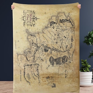 LOTR Earth Map Decke, LOTR Earth Map Fleece-Geschenk, Jubiläumsdecke, Geschenk für LOTR-Fan, LOTR-Wandkunst, Geschenk zum Geburtstag