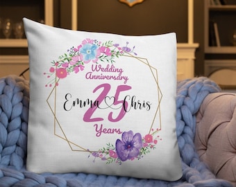 Personalised Mr Mrs Wedding 25th Anniversary Pillow, 25th Anniversary Gift, Gift For Mom And Dad, Mr And Mrs Pillow, Anniversary Gifts