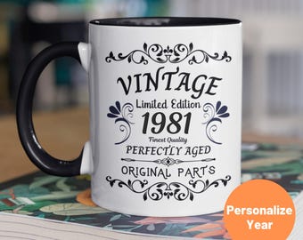 1981 Vintage Gift, 45th Birthday Gift Mug, Limited Edition Mug, 45 Birthday For Men For Women, 45 Year Old Birthday, Aged To Perfection Mug