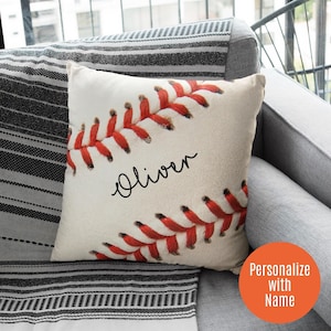 Custom Baseball Pillow, Personalized Baseball Decorative Pillow Sports Throw Pillow, Sports Cushion, Kid&#39;s Pillow, Game Room, Baseball Decor