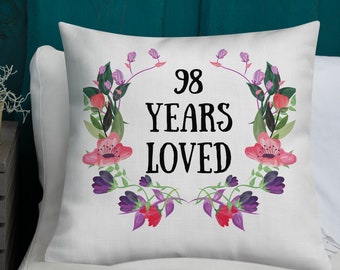 16x16 Flowers Design 98th Years Old Gifts Store Loved Men Women 98 Years Old Floral 98th Birthday Throw Pillow Multicolor 16x16 Flowers Design 98th Years Old Gifts Store Loved Men Women 98 Years Old Floral 98th Birthday Throw Pillow Multicolor