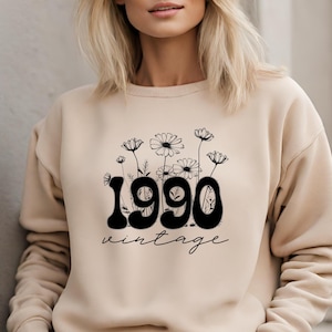 Wildflower 1990-sweater, vintage 1990-sweater, 35e verjaardagscadeau voor vrouwen, 35e verjaardag cadeau, geboortejaar 1990, 35e verjaardag-sweater