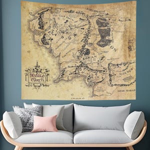 Lotr Erde Karte Wandteppiche, Lotr Erde Karte Wandbehang, Geschenk für Lotr Fan, Lotr Wandkunst Geschenk zum Geburtstag, Lotr Erde Karte Geschenk