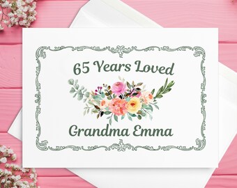 Custom 65th Birthday Card For Her, Happy 65th Birthday Card for Grandma, Personalized Birthday Card for 65 Year Old Woman
