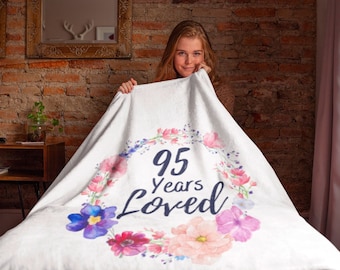 95 Years Loved Blanket, 95th Birthday Gifts for Women, 95 Year Old Female, Throw Blankets for Her Grandma Gigi, Custom Grandma Blanket Gift