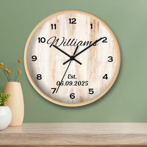 Personalized Rustic Wood Design Clock With Custom Family Name Date, Personalized Clock, Custom Wall Decor For Wedding or Housewarming Gift,