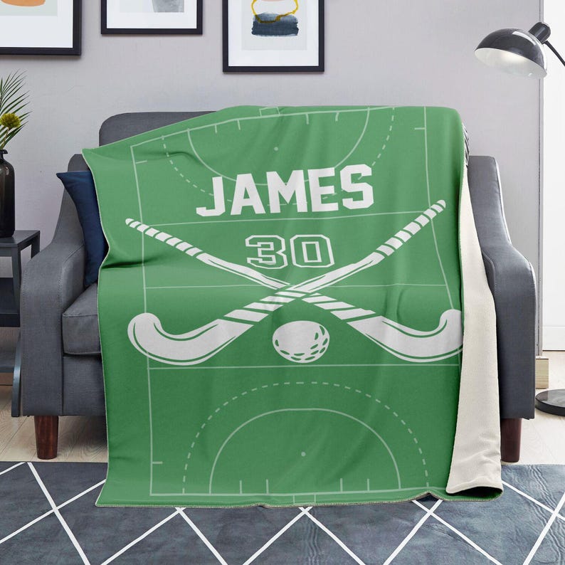 Custom Field Hockey Blanket With Name and Number, Custom Name Hockey