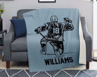 Personalized Hockey Blanket, Custom Hockey Throw Blanket, Custom Hockey Gifts For Team, Ice Hockey Mom, Hockey Blanket With Name and Number