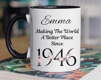 Custom 80th Birthday Mug, Making The World A Better Place Since 1946 Mug, Wildflower 80th Birthday Mug For Woman, 80th Birthday Gift for Her