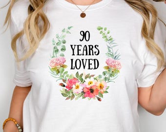 90th Birthday Gifts for Women, Fabulous Since 1935 T-shirt, 90 Years loved, 90 Year Old Female Tshirt, Grandmother 90th Birthday T-Shirt