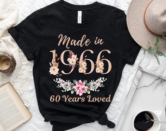 Camiseta floral de 60 cumpleaños, hecha en 1966, regalo para mujer