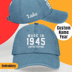 Custom 80th Birthday Gift, Made in 1945 Limited Edition Hat,, Vintage Embroidered Hat For 80th Birthday, 80th Birthday Hat, Funny 80th Hat