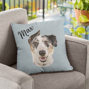Personalized Dog Photo Pillow, Customize Dog Pillow with Name, Photo Pet Pillow, Pet Memorial Gift, Custom Pet Portrait Gift, Dog Loss Gift
