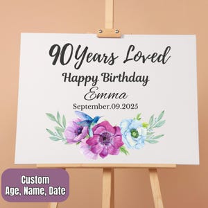 90th Birthday Party Welcome Sign Printable, 90 Years Loved Banner, 90th Floral Birthday Party Welcome Sign, 90th Birthday Party Decorations